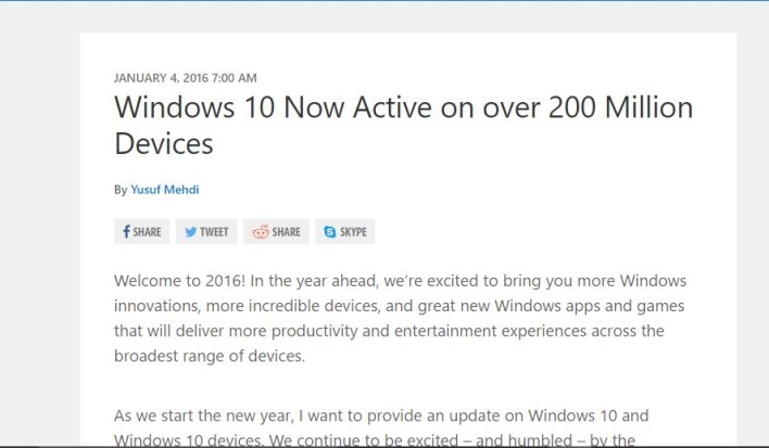 Windows 10 Installed on 200 Million Devices Globally