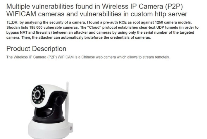 Researcher Finds 200,000 Wi-Fi Cameras Wide Open To Hacking.