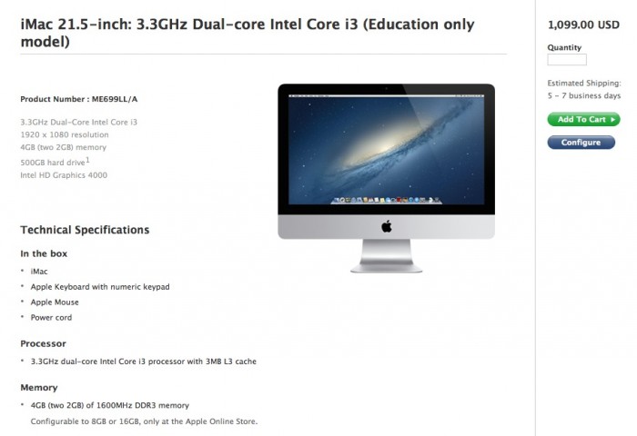 Educational Apple iMac 21.5-Inch Model Revealed