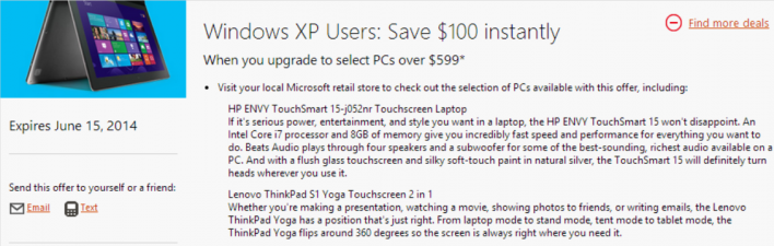 Microsoft Offers $100 Discount On New PCs to XP Users