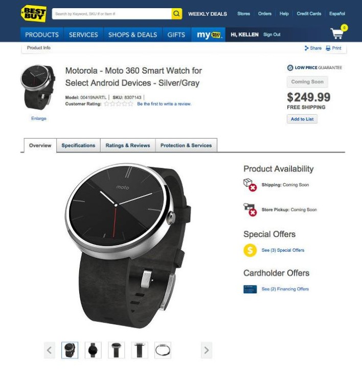 Moto 360 Smartwatch Appears on Best Buy for $250‏