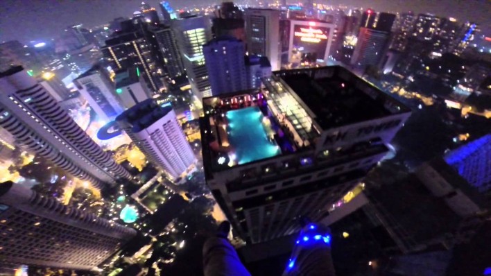 Daredevils Leap From The KL Tower & Land in a Rooftop Pool