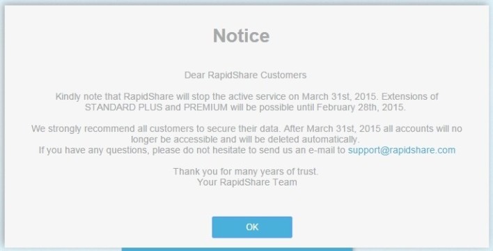 Rapidshare Will Shutdown in March