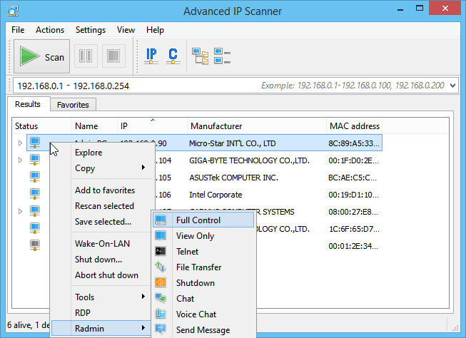 advanced ip scanner screenshot