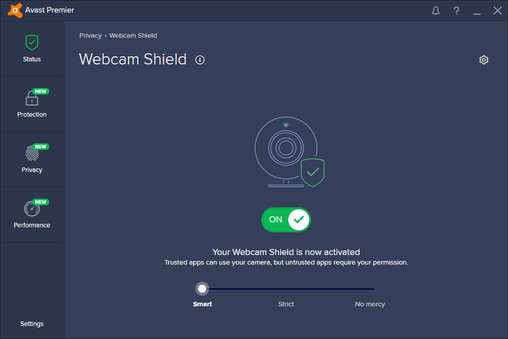 With Avast Premier's new webcam shield feature you can maintain total control over what can and cannot use your webcam by forcing untrusted applications to get your permission before using your camera, or even disabling your webcam for good.