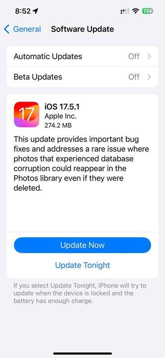 iOS 17.5.1 fixes bug that made deleted photos resurface in Photos