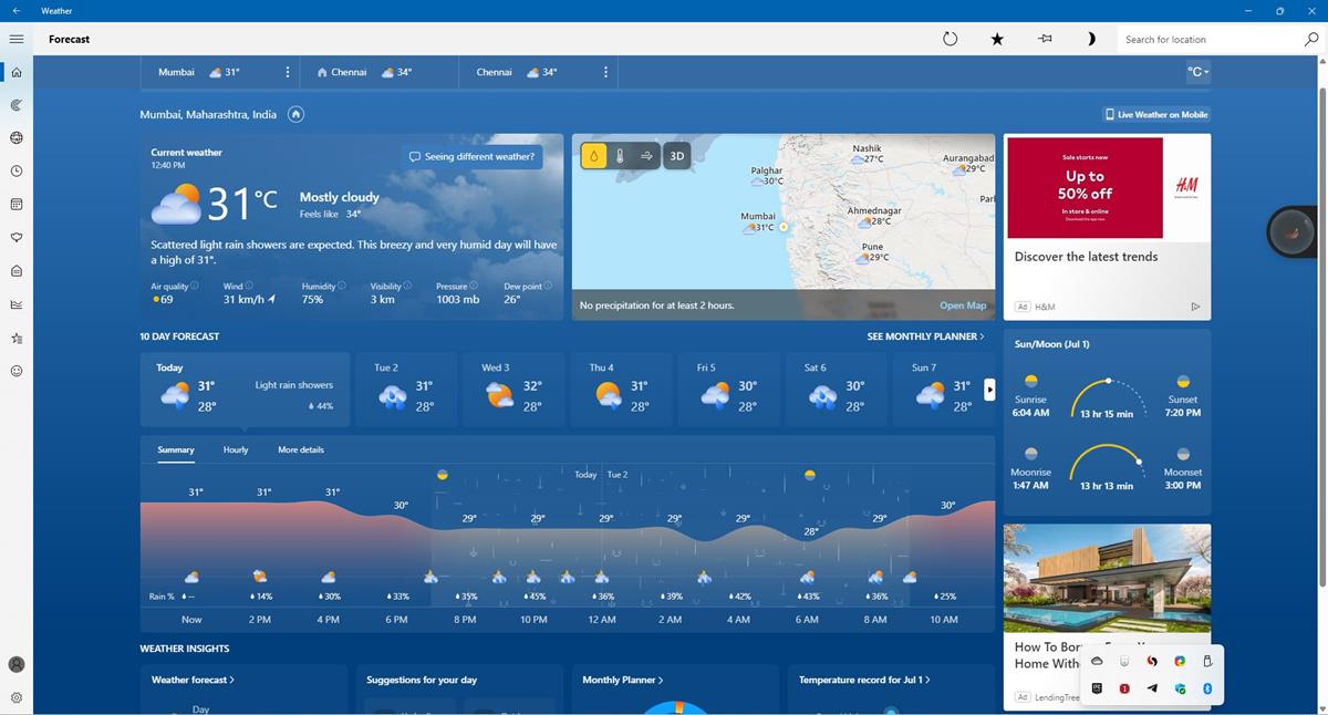 Microsoft's Weather app is displaying more ads