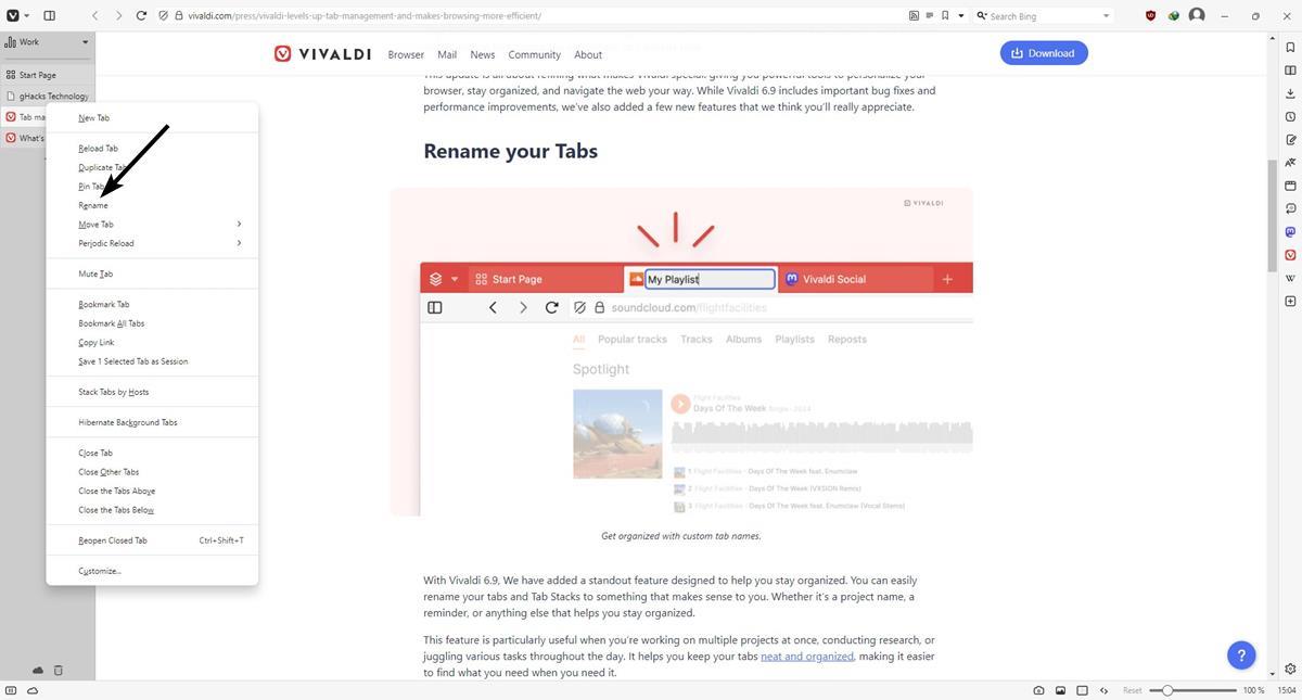 Vivaldi browser adds support for renaming Tabs and Tab Stacks