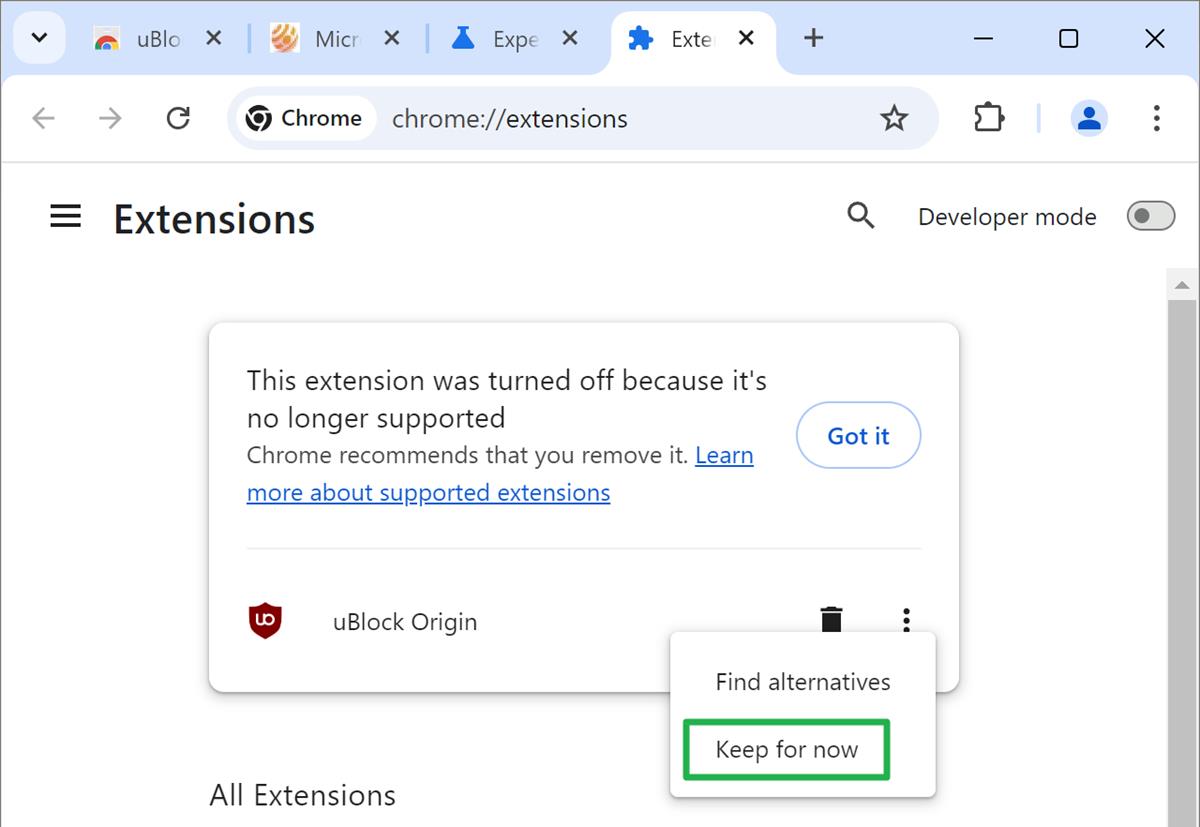 Google Chrome removes uBlock Origin and other Manifest V2 extensions