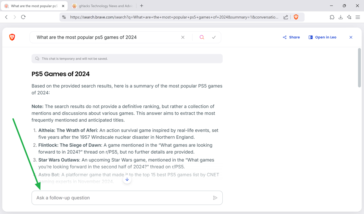 Brave Search's AI can now answer follow-up questions