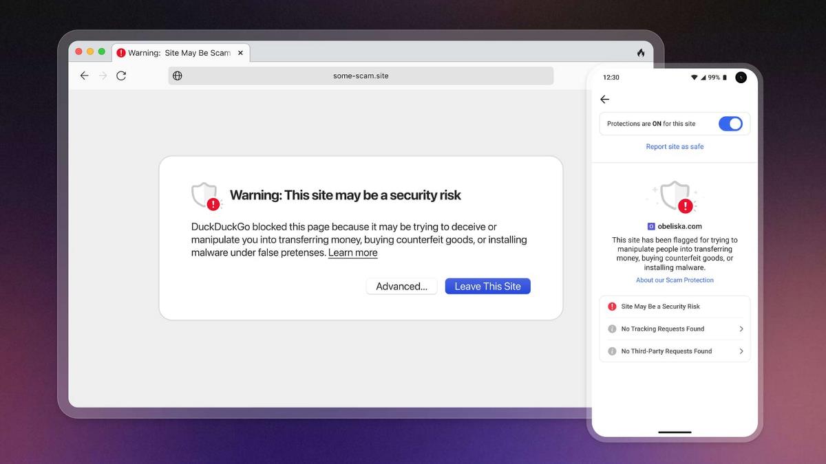 DuckDuckgo browser enhances scam inhibitor with scam and scarware security
