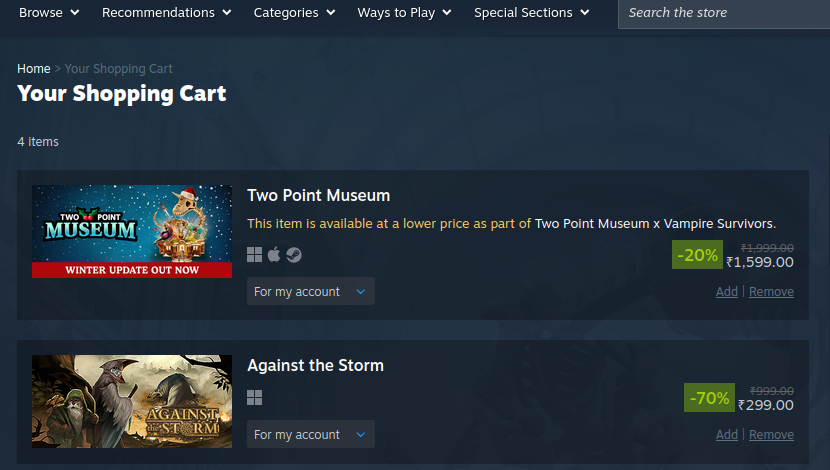 Steam now tells you if a game in your cart is cheaper in a bundle