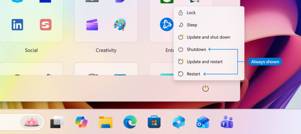 Windows 11 shutdown or restart without updating
