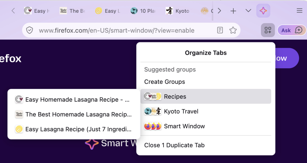 Firefox 154 update smart window